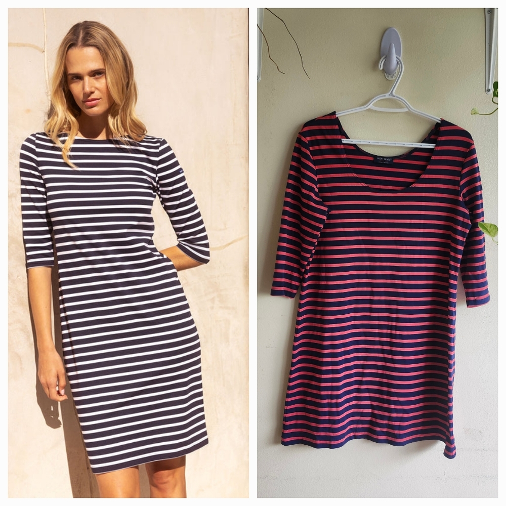 EUC Saint James Propriano Nautical Dress, Anti-UV, Strip, Stretch, Large